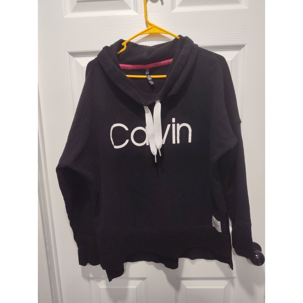 Calvin Klein Sweatshirt Women's‎ XL Black Cowl Neck Tunic Long Sleeve Casual